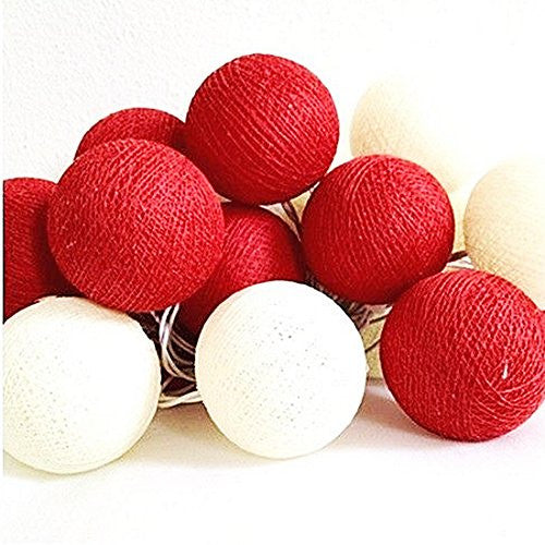 1 Set of 20 LED Red White 5cm Cotton Ball Battery String Lights Christmas Gift Home Wedding Party