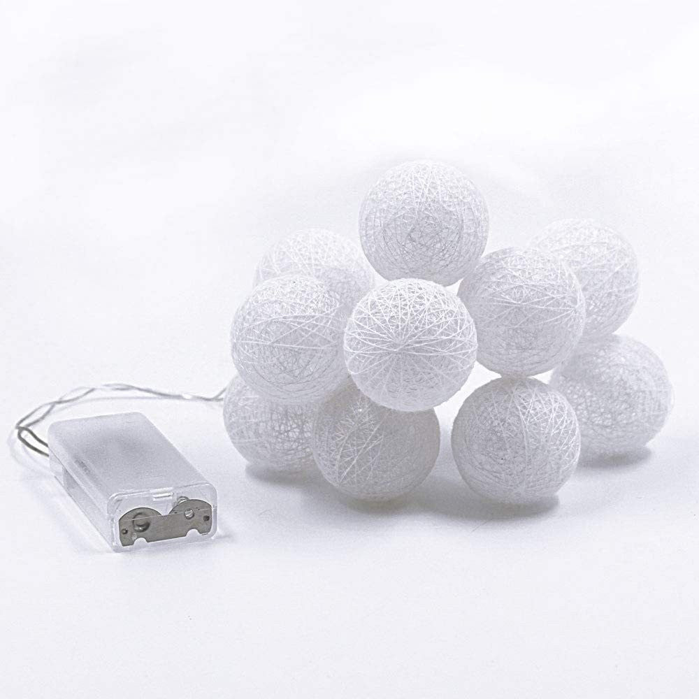 1 Set of 20 LED White 5cm Cotton Ball Battery Powered String Lights Christmas Gift Home Wedding Party Bedroom