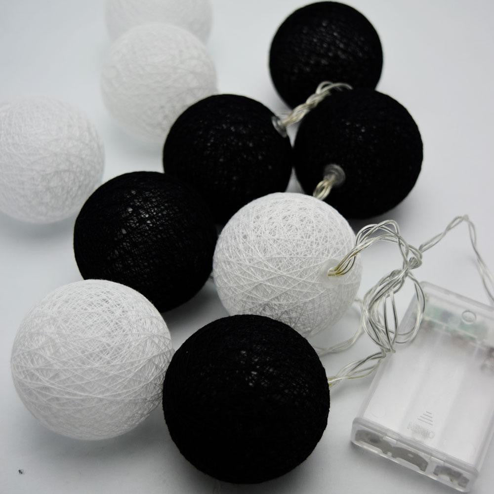 1 Set of 20 LED Black White 5cm Cotton Ball Battery Powered String Lights Xmas Gift Home Wedding Party Bedroom Decoration