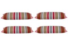 Pack of 4 Corban Rose Pink Based Striped Cushion Cover Multicoloured Rectangle 35x70cm