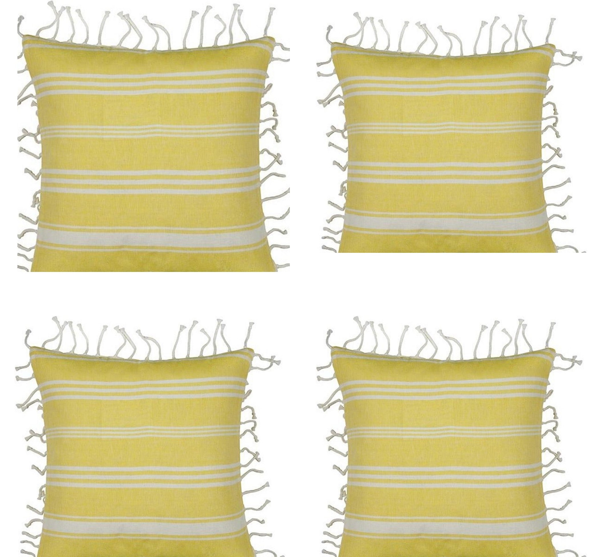 Pack of 4 Fresh Yellow & White Striped Cushion Cover with knotted edging