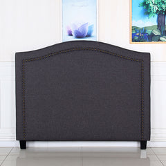 Bed Head Queen Size Charcoal Headboard with Curved Design Upholstery Linen Fabric-NSW_Rural