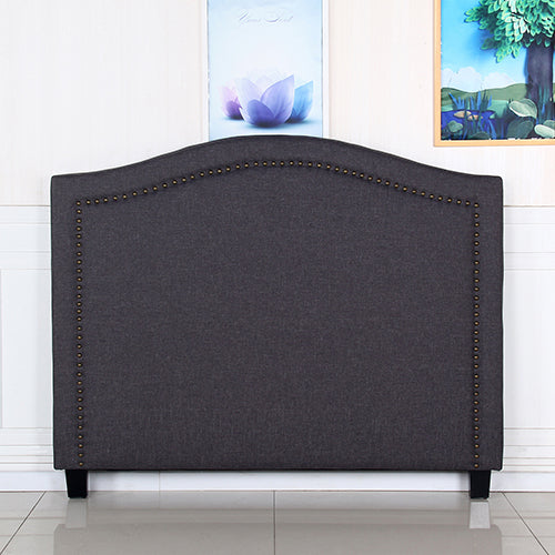 Bed Head Queen Size Charcoal Headboard with Curved Design Upholstery Linen Fabric-WA_Rural