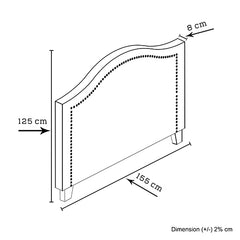 Bed Head Queen Size Charcoal Headboard with Curved Design Upholstery Linen Fabric-SA_Metro