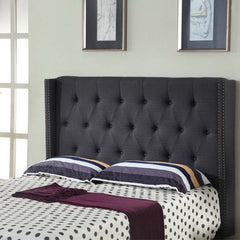 Bed Head Queen Charcoal Headboard Upholstery Fabric Studded Buttons-QLD_Metro