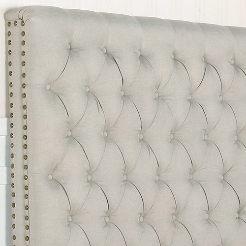 Bed Head Double Size French Provincial Headboard Upholsterd Fabric Beige-ACT