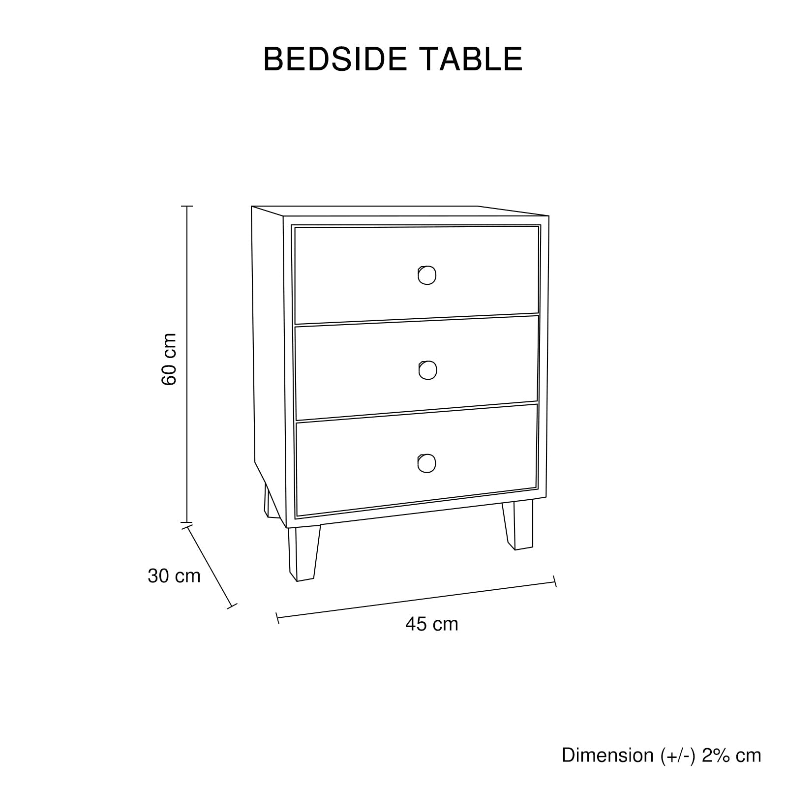 Bedside Table MDF 3 Drawers Side Table Night Stand Storage in Brown Colour