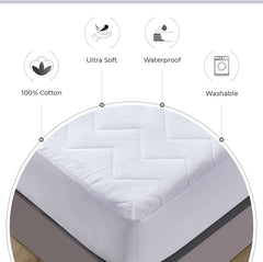 100% Ultra-Soft Cotton Quilted Anti-Microbial Mattress Cover Protector - Single Size