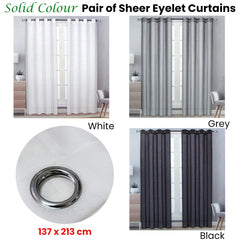 Pair of Solid Colour Sheer Eyelet Curtains 137 x 213 cm Black