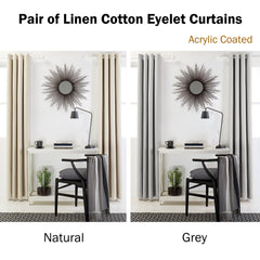 Designers Choice Pair of Linen Cotton Coated Eyelet Curtains Grey 140 x 213cm