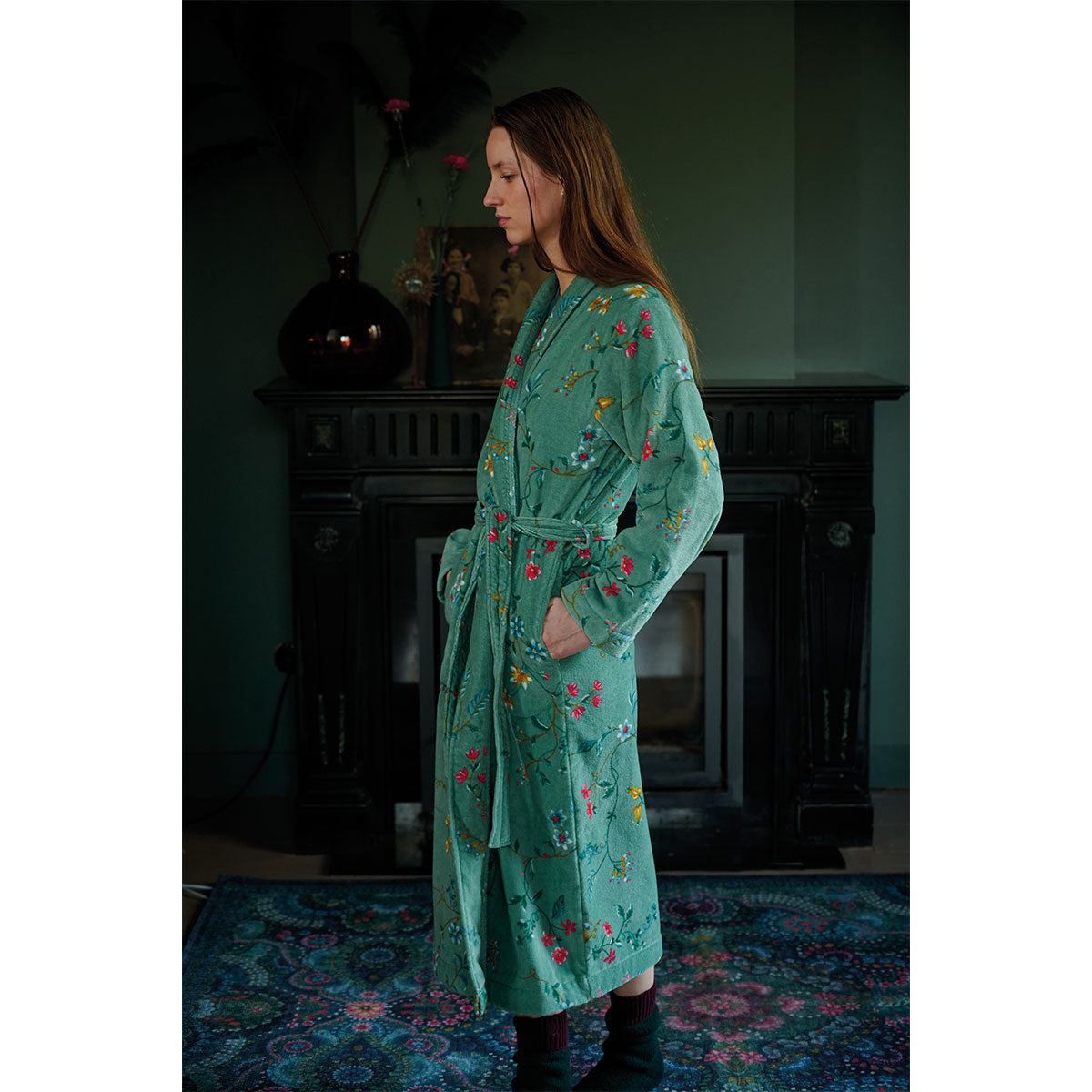 PIP Studio Les Fleurs Cotton Bath Robe Green XXL