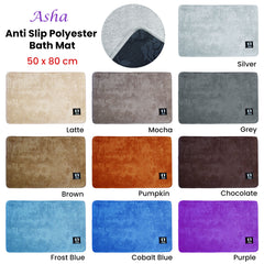 Asha Anti Slip Polyester Bath Mat 50 x 80 cm Frost Blue