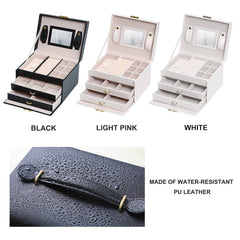 Jewellery Box With Mirror Double Drawers Organizer Storage Lock Case(White)