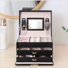 Jewellery Box With Mirror Double Drawers Organizer Storage Lock Case(White)