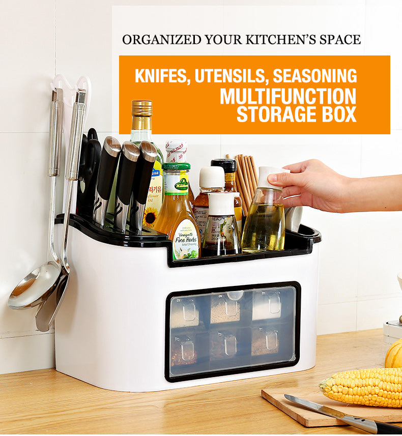 Multifunction Kitchen Utensils Condiment Storage Rack Seasoning Storage Box-ACT