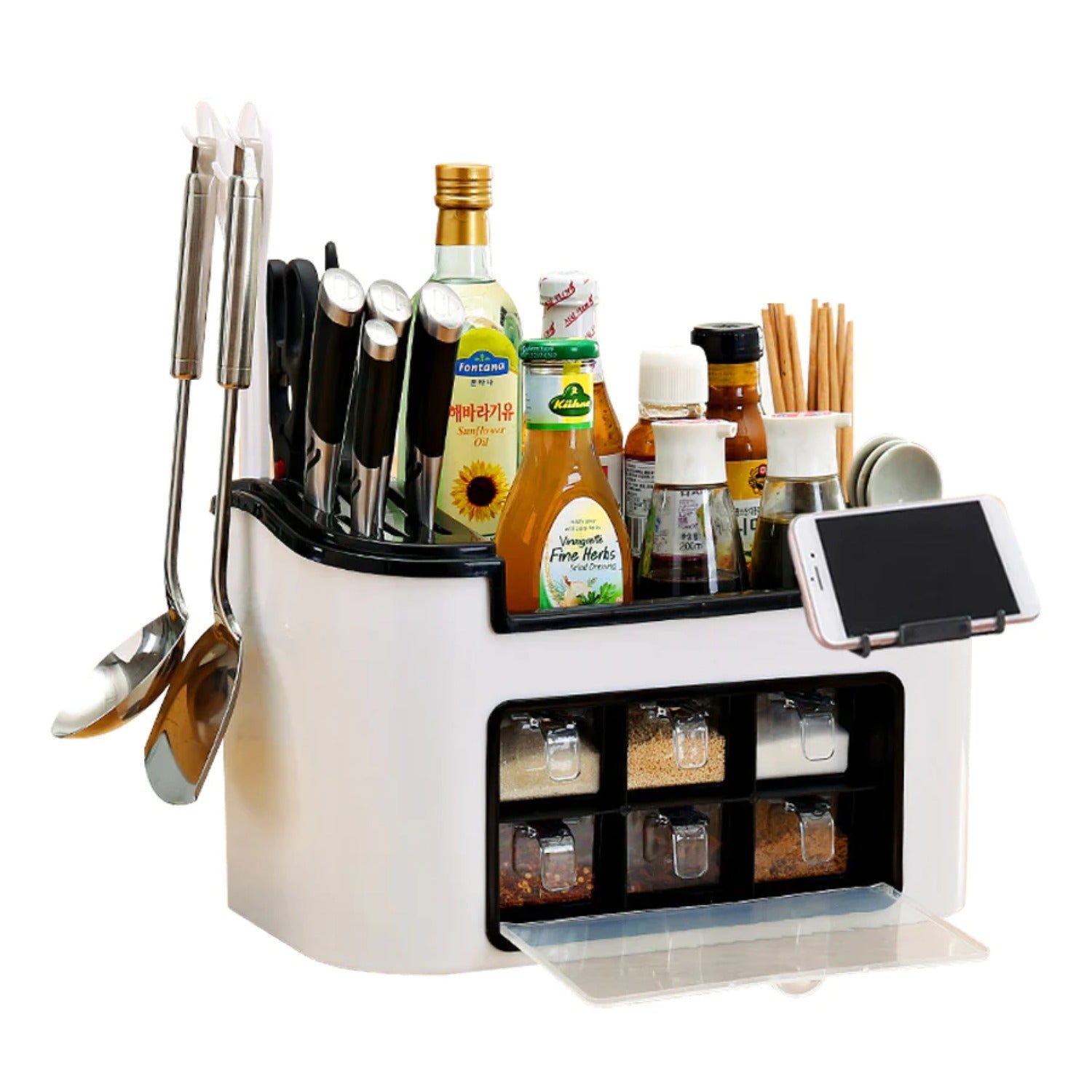 Multifunction Kitchen Utensils Condiment Storage Rack Seasoning Storage Box-ACT