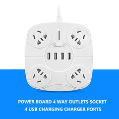 1.8 Metre Power Board with 4 Socket & 4 USB Charging Charger Ports