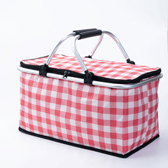 Collapsible Outdoor Camping Portable Insulated Picnic Basket Camping Picnic Ice Pack(Red Grid)-REMOTE