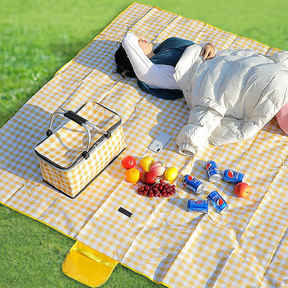 Collapsible Outdoor Camping Portable Insulated Picnic Basket Camping Picnic Ice Pack(Red Grid)-NSW_Rural