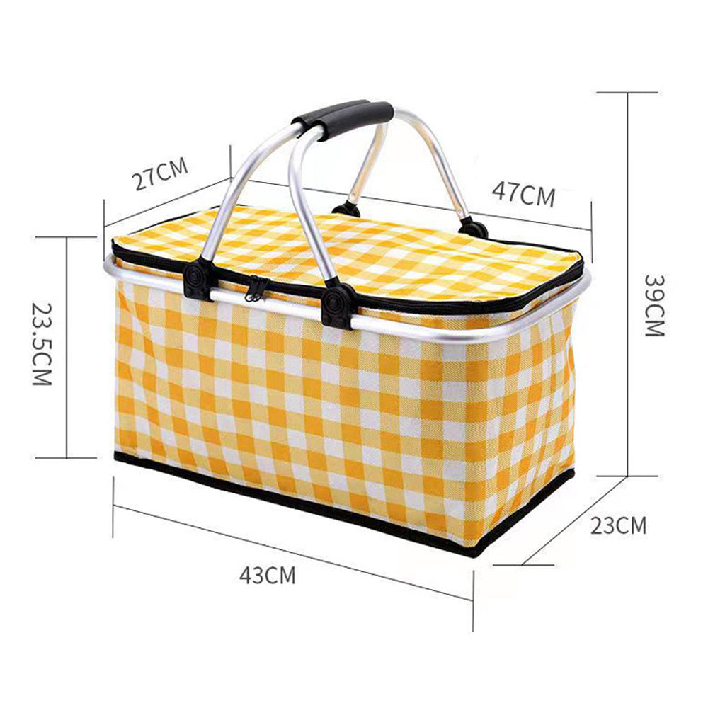 Collapsible Outdoor Camping Portable Insulated Picnic Basket Camping Picnic Ice Pack(Red Grid)-ACT