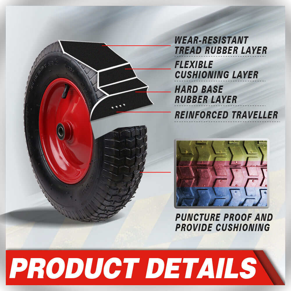 16" Wheelbarrow Trolley Wheel 4.80/4.00-8 Pneumatic Tyre 16mm Bore Tire Steel-TAS_Metro