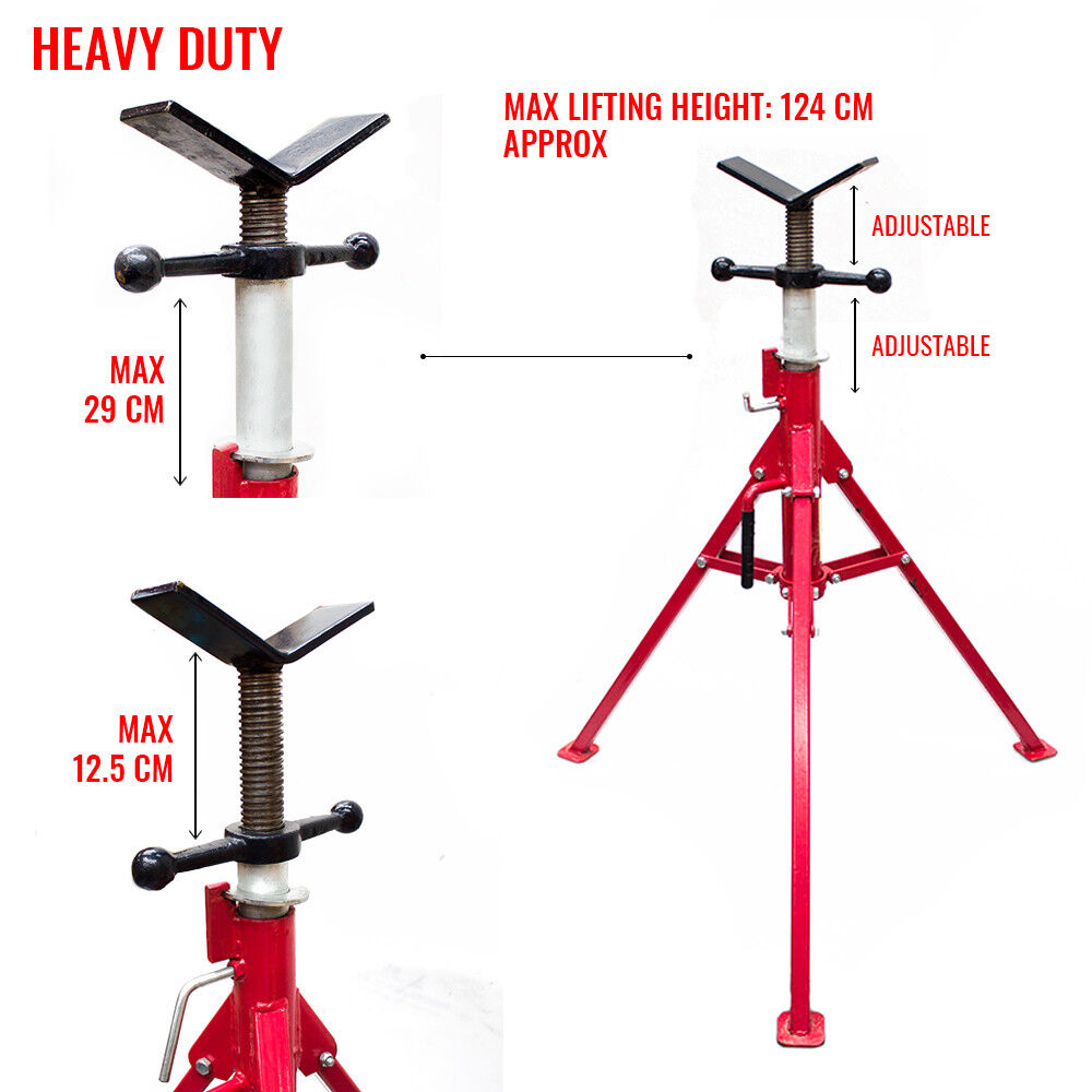 Folding Jack Stand 120cm Heavy Duty V Head Pipe Stand Adjustable Height 1.25 Ton-ACT