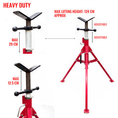 Folding Jack Stand 120cm Heavy Duty V Head Pipe Stand Adjustable Height 1.25 Ton-NSW_Rural