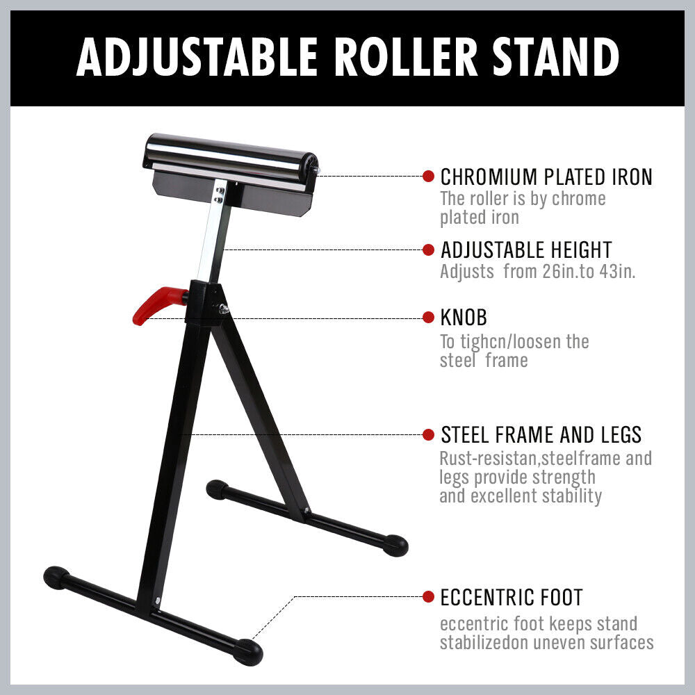 Foldable Roller Support Stand Adjustable Bench Holder 67-110cm Heavy Duty Steel-ACT