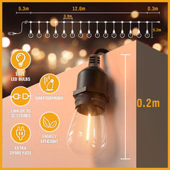 Solar Power 15 LED 18.2M Festoon String Lights Wedding Party WaterProof-SA_Metro