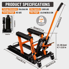 1500LBS Motorcycle Hydraulic Pump Scissor Jack ATV UTV Heavy Duty Portable-NSW_Metro