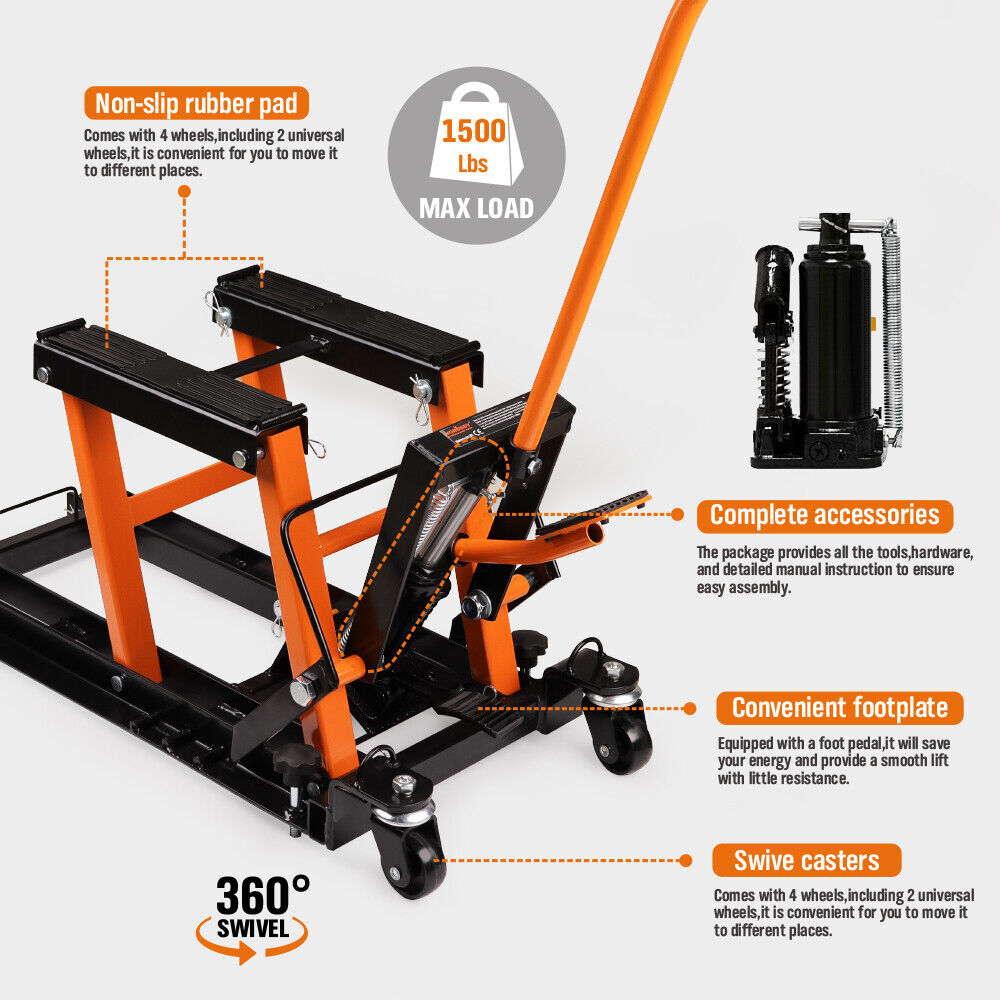 1500LBS Motorcycle Hydraulic Pump Scissor Jack ATV UTV Heavy Duty Portable-QLD_Metro