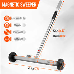 17inch Telescoping Magnetic Sweeper Magnet Broom Rolling Pick Up 8.8Lbs Portable-SA_Metro