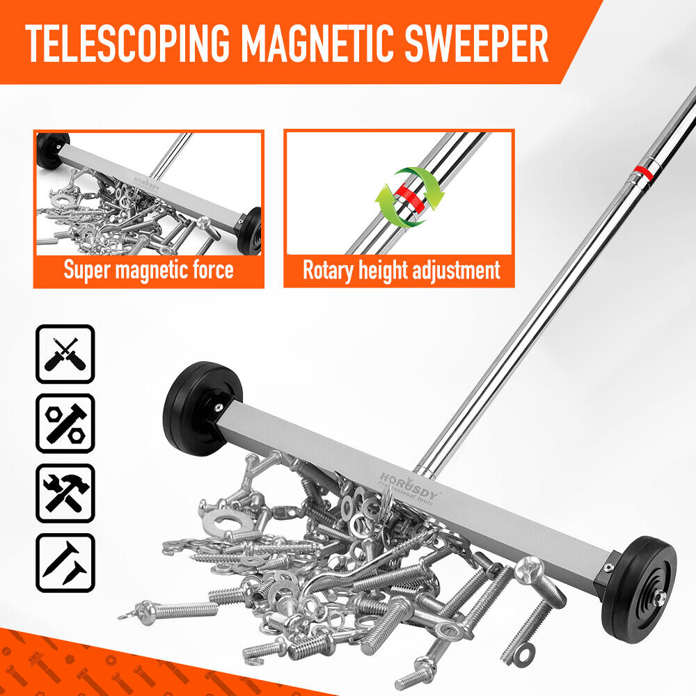 17inch Telescoping Magnetic Sweeper Magnet Broom Rolling Pick Up 8.8Lbs Portable-ACT