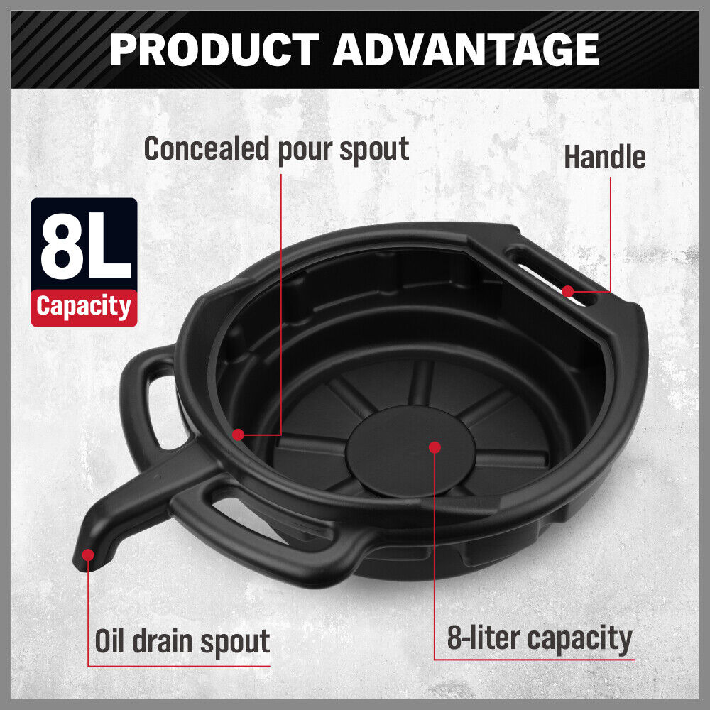 SEDY 8L Oil Change Pan Drain Tray Portable Dish Coolant Recovery Pan Black-ACT