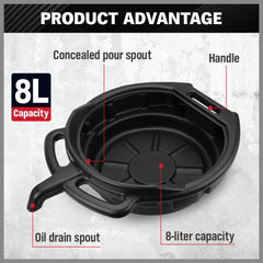 SEDY 8L Oil Change Pan Drain Tray Portable Dish Coolant Recovery Pan Black-QLD_Rural