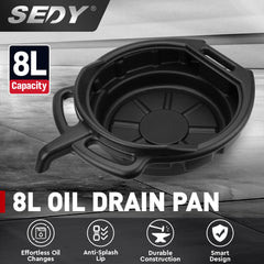 SEDY 8L Oil Change Pan Drain Tray Portable Dish Coolant Recovery Pan Black-SA_Rural