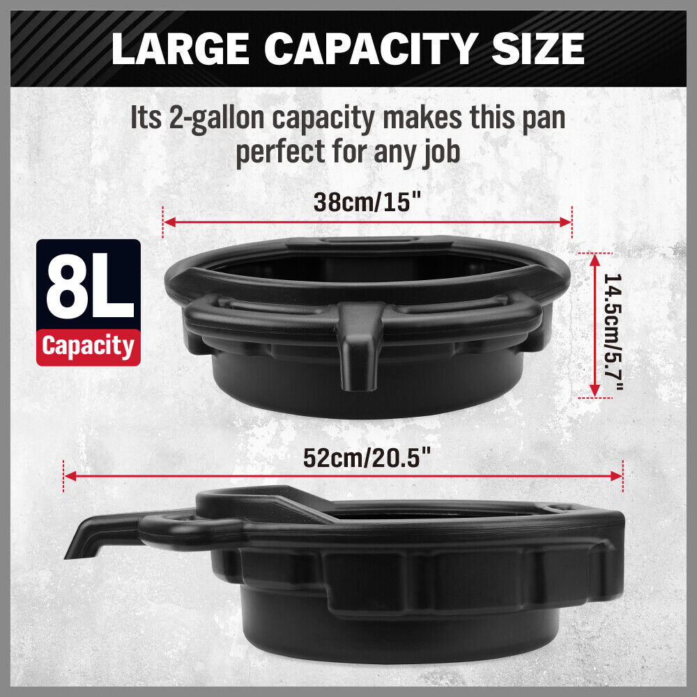 SEDY 8L Oil Change Pan Drain Tray Portable Dish Coolant Recovery Pan Black-NSW_Rural