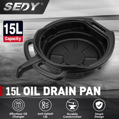 SEDY 15L Oil Change Pan Drain Tray Portable Dish Coolant Recovery Pan Black-NT_Rural