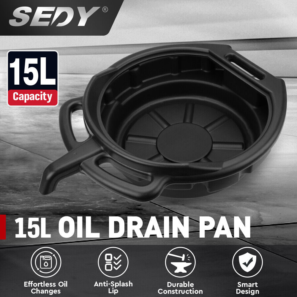 SEDY 15L Oil Change Pan Drain Tray Portable Dish Coolant Recovery Pan Black-QLD_Rural