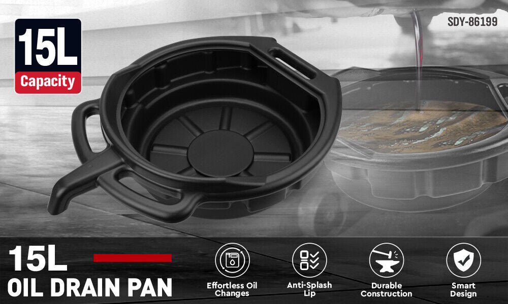 SEDY 15L Oil Change Pan Drain Tray Portable Dish Coolant Recovery Pan Black-QLD_Metro