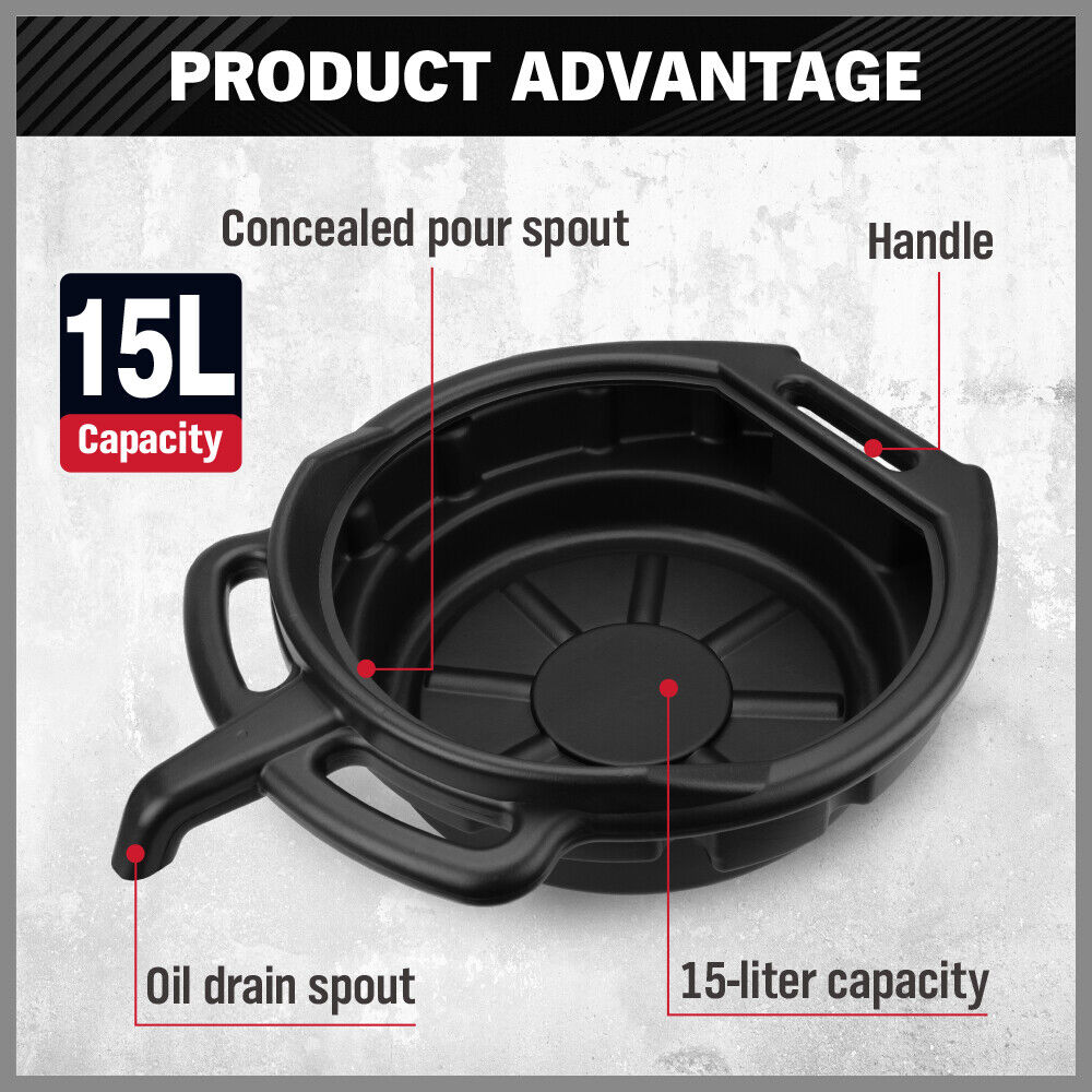 SEDY 15L Oil Change Pan Drain Tray Portable Dish Coolant Recovery Pan Black-NSW_Metro