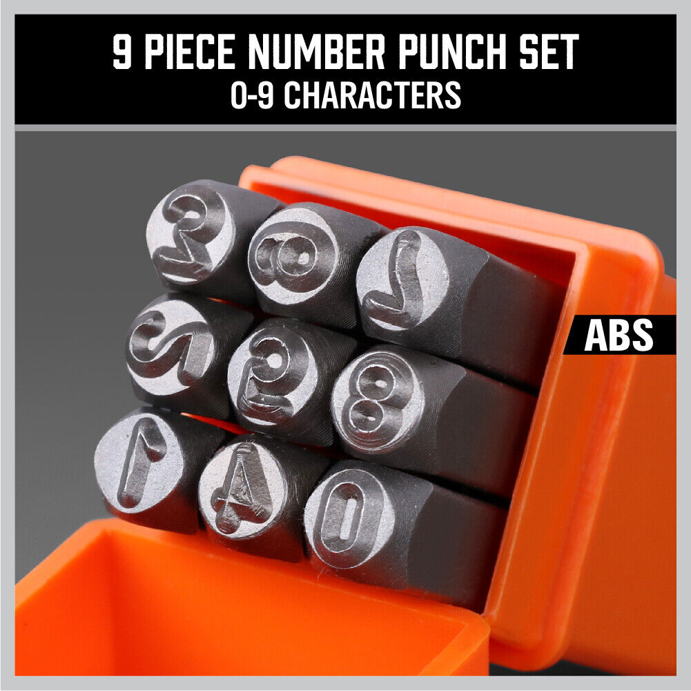 9Pc 6mm Number Stamp Punches Set Metal Plastic Wood Leather With Storage Case-NT_Metro