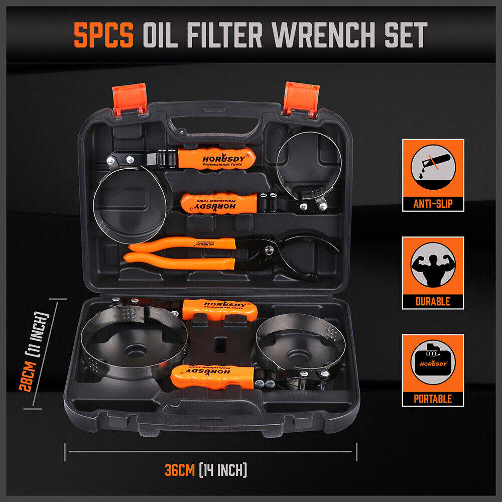 5Pc Oil Filter Wrench Set Swivel Grip Steel Belt Spanner Universal Filter Remove-TAS_Rural
