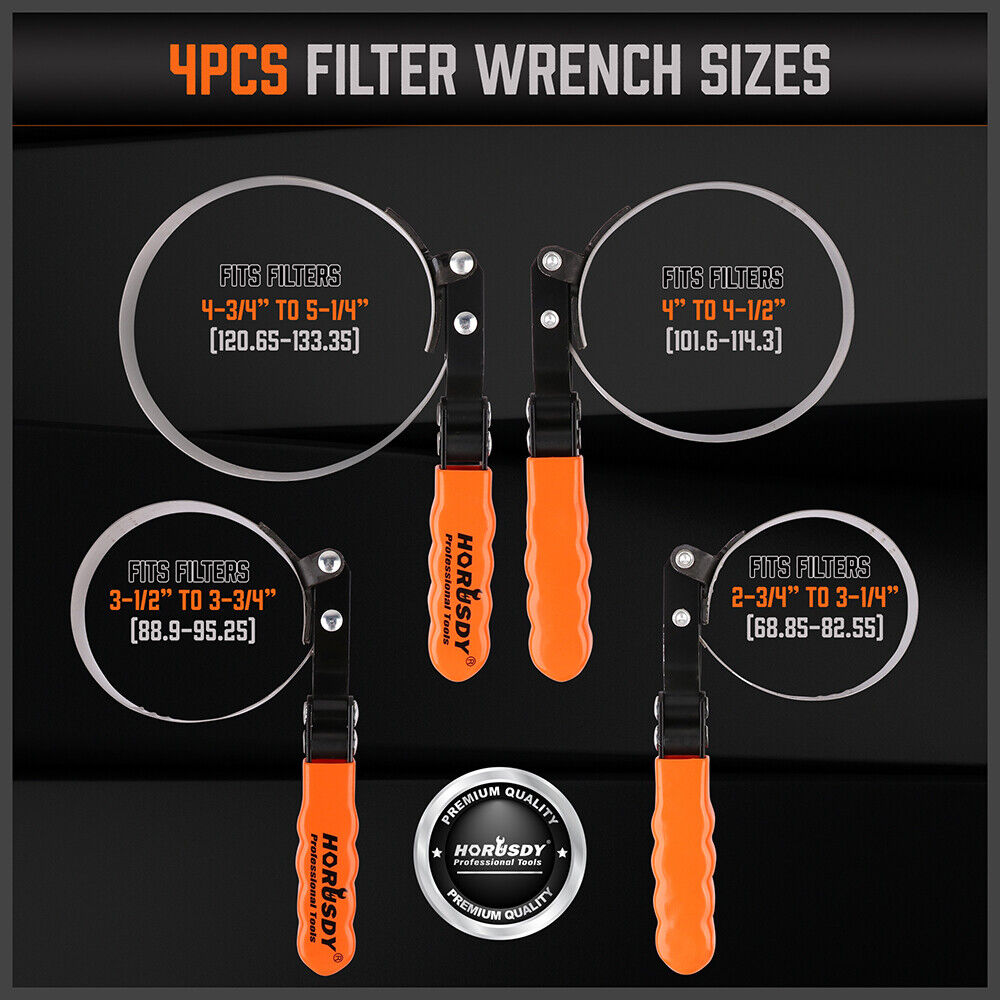 5Pc Oil Filter Wrench Set Swivel Grip Steel Belt Spanner Universal Filter Remove-SA_Metro