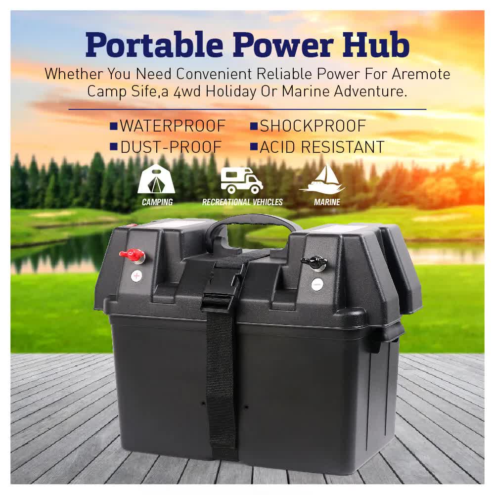 12V 100AH Deep Cycle Battery Box Portable Power Storage Marine Solar USB Camping-ACT