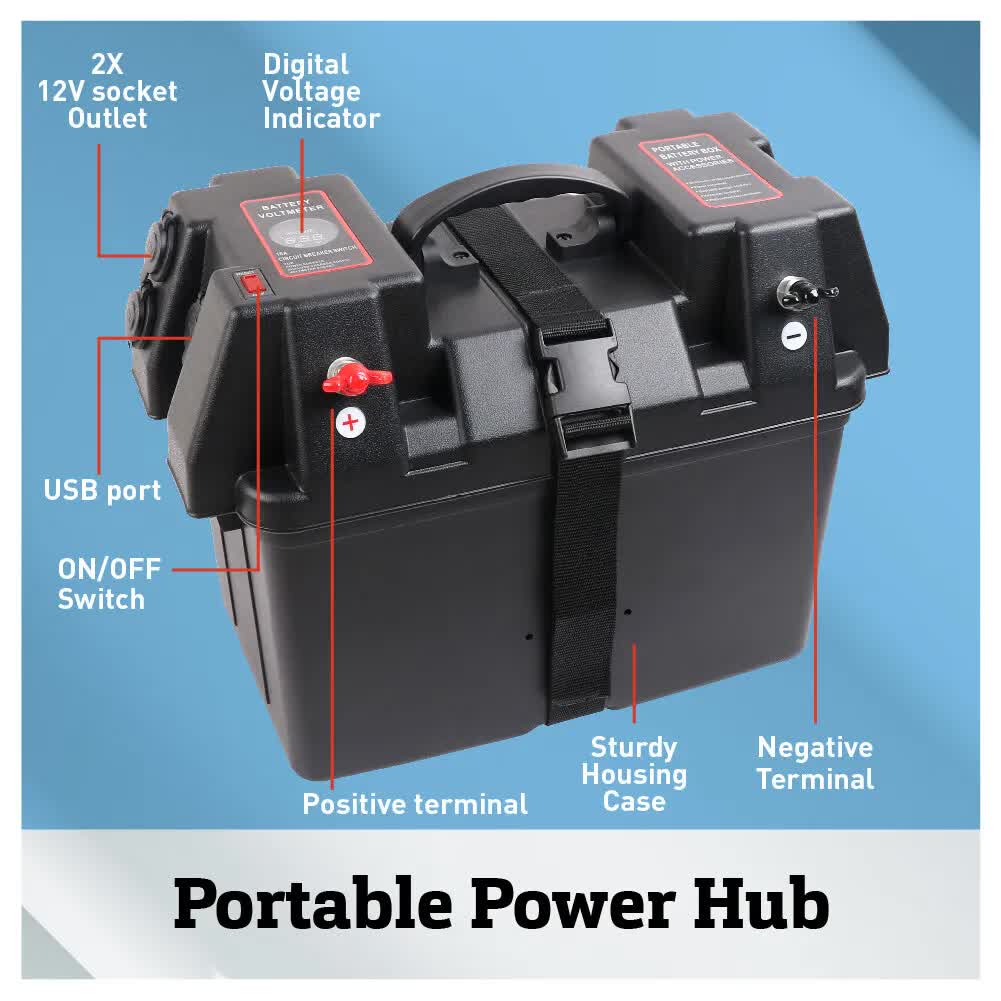 12V 100AH Deep Cycle Battery Box Portable Power Storage Marine Solar USB Camping-VIC_Metro