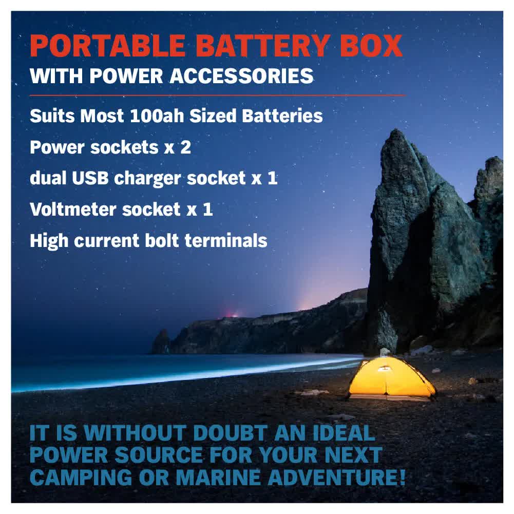 12V 100AH Deep Cycle Battery Box Portable Power Storage Marine Solar USB Camping-ACT