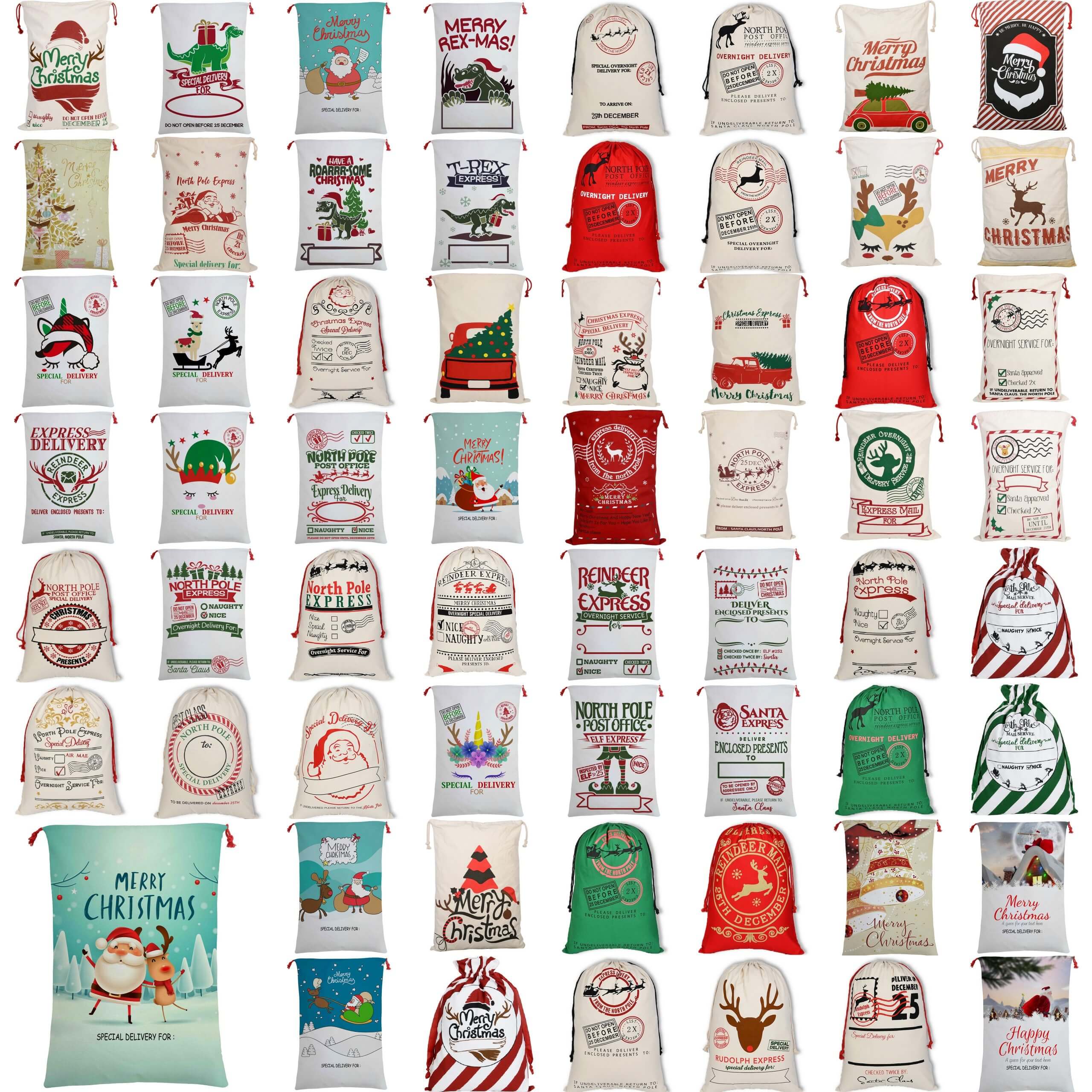 50x70cm Canvas Hessian Christmas Santa Sack Xmas Stocking Reindeer Kids Gift Bag, Cream - Express Delivery (1)-NT_Rural