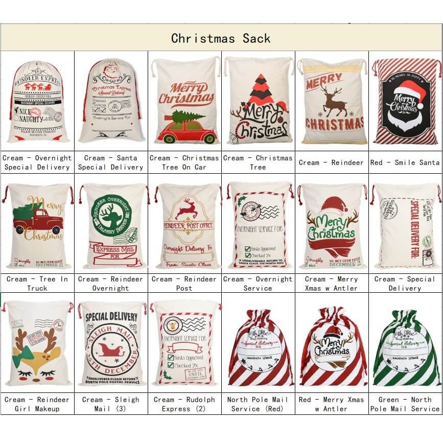 50x70cm Canvas Hessian Christmas Santa Sack Xmas Stocking Reindeer Kids Gift Bag, Cream - Express Delivery (1)-ACT