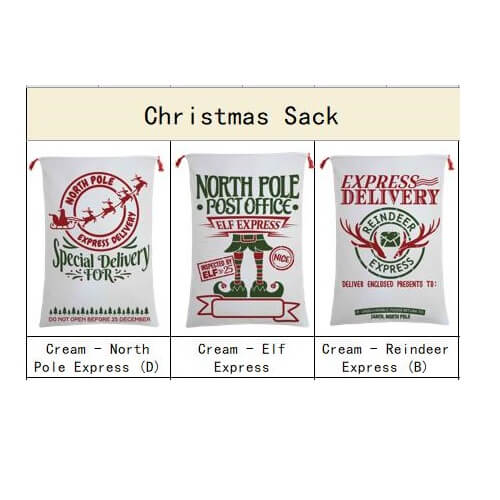 50x70cm Canvas Hessian Christmas Santa Sack Xmas Stocking Reindeer Kids Gift Bag, Cream - Express Delivery (1)-ACT